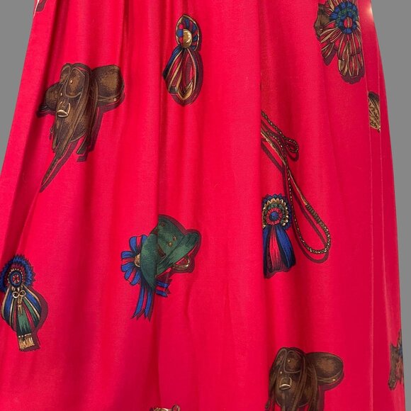 Vintage NWT Susan Bristol Equestrian Horse Print Pockets Red Maxi Skirt Size 4 - Picture 5 of 12